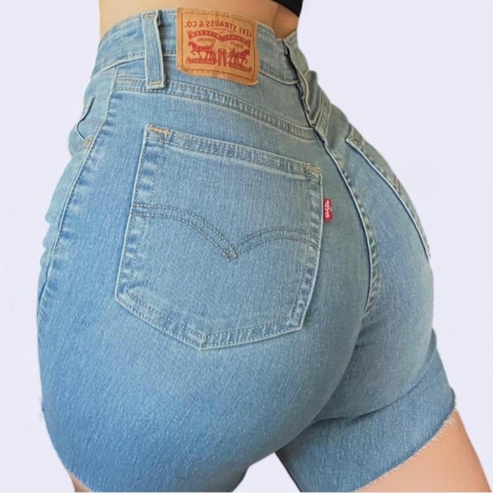 Levi's 726 Light Wash High Rise Flare Raw Hem Shorts